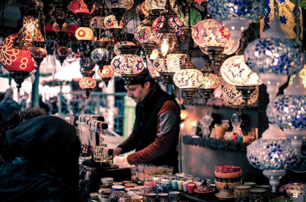 turkish market stall with lamps